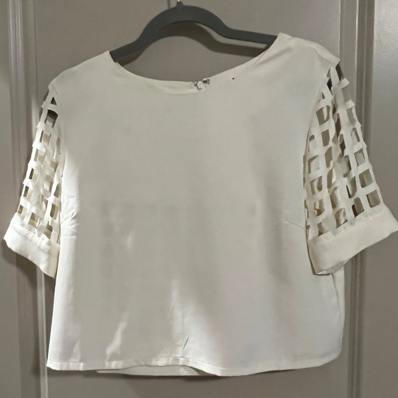 Stylish Cream Women's skirt set with Lattice Sleeves - Picture 1 of 5